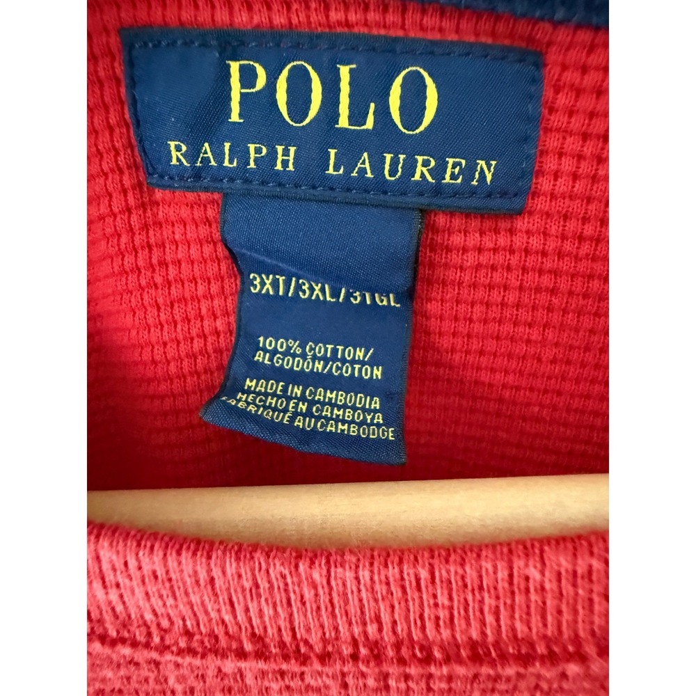 Polo Ralph Lauren Mens 3XL XXXL 3XT Red Waffle Knit Thermal Long Sleeve Shirt - Picture 3 of 7